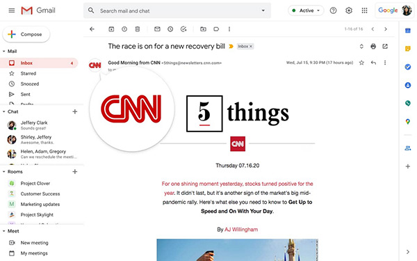 Página de Gmail con correo electrónico de CNN